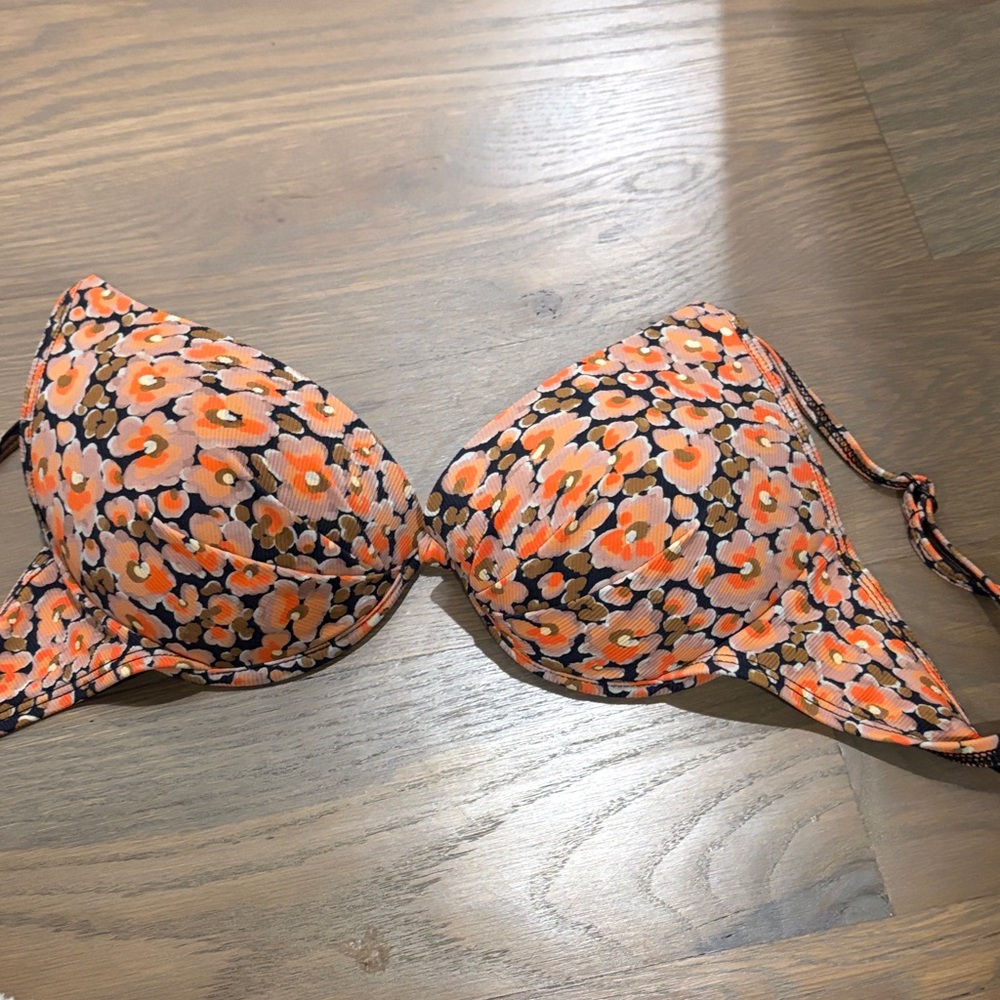 Floral Orange and Black Bikini Top